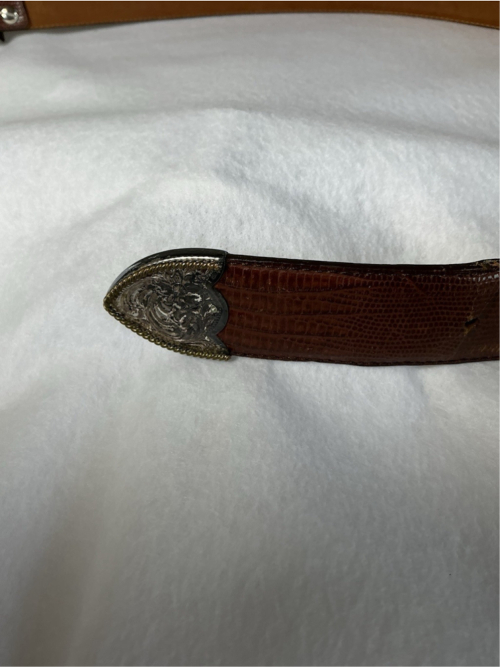 Vintage Al Beres USA Lizard Leather Belt Sz 30 Brown Western 3 Piece Tip Buckle - Picture 11 of 15